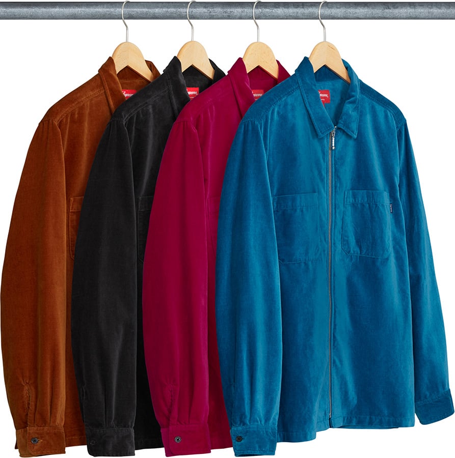 美品 シュプリーム 18ss velvet zip up shirt ブルー大人気ブランドsup