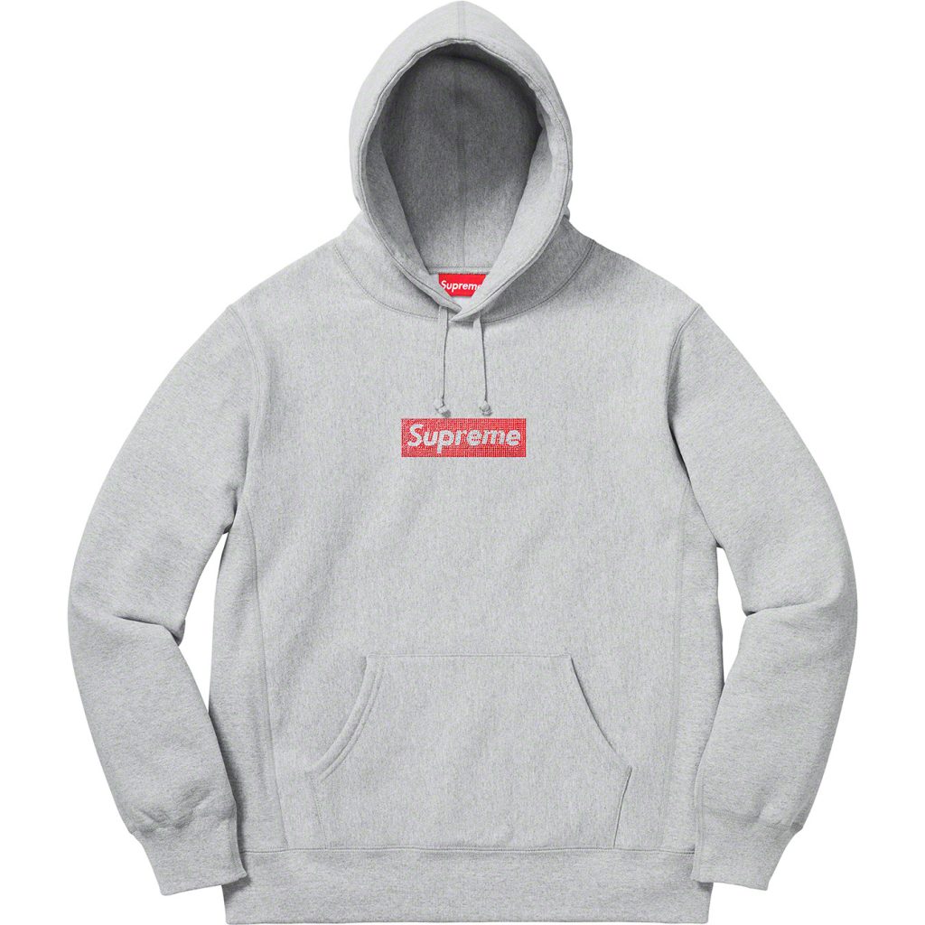 supreme-swarovski-box-logo-Hooded-Sweatshirt-19ss-grey