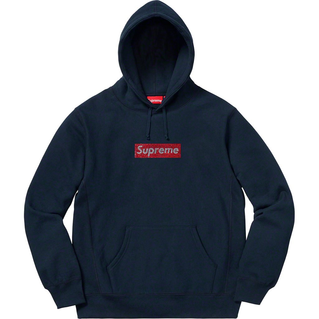 supreme-swarovski-box-logo-Hooded-Sweatshirt-19ss-navy
