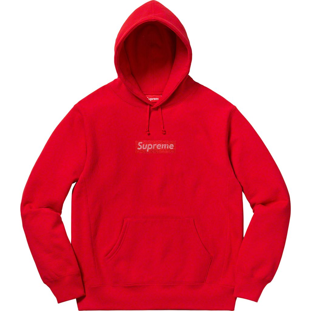 supreme-swarovski-box-logo-Hooded-Sweatshirt-19ss-red