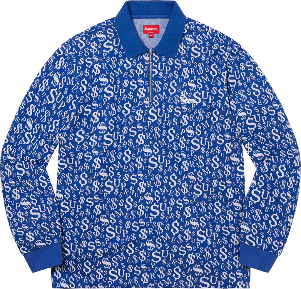 supreme-22aw-22fw-currency-jacquard-zip-l-s-polo