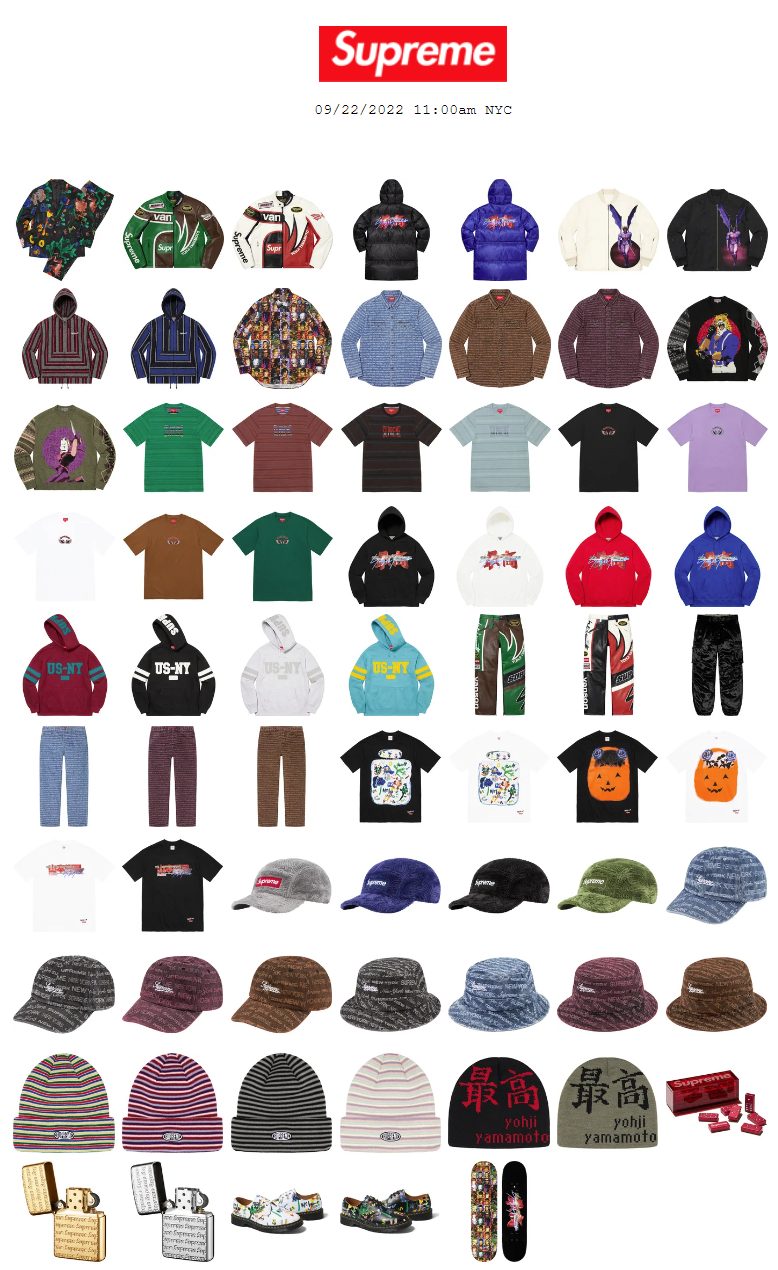 Supreme 公式通販サイトで9月24日 Week4に発売予定の22AW 22FW 新作 