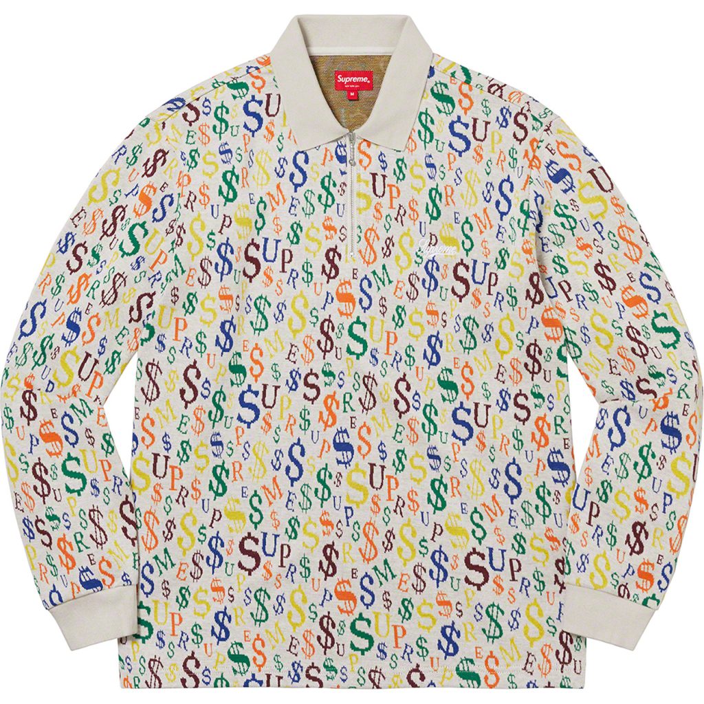 supreme-22aw-22fw-currency-jacquard-zip-l-s-polo