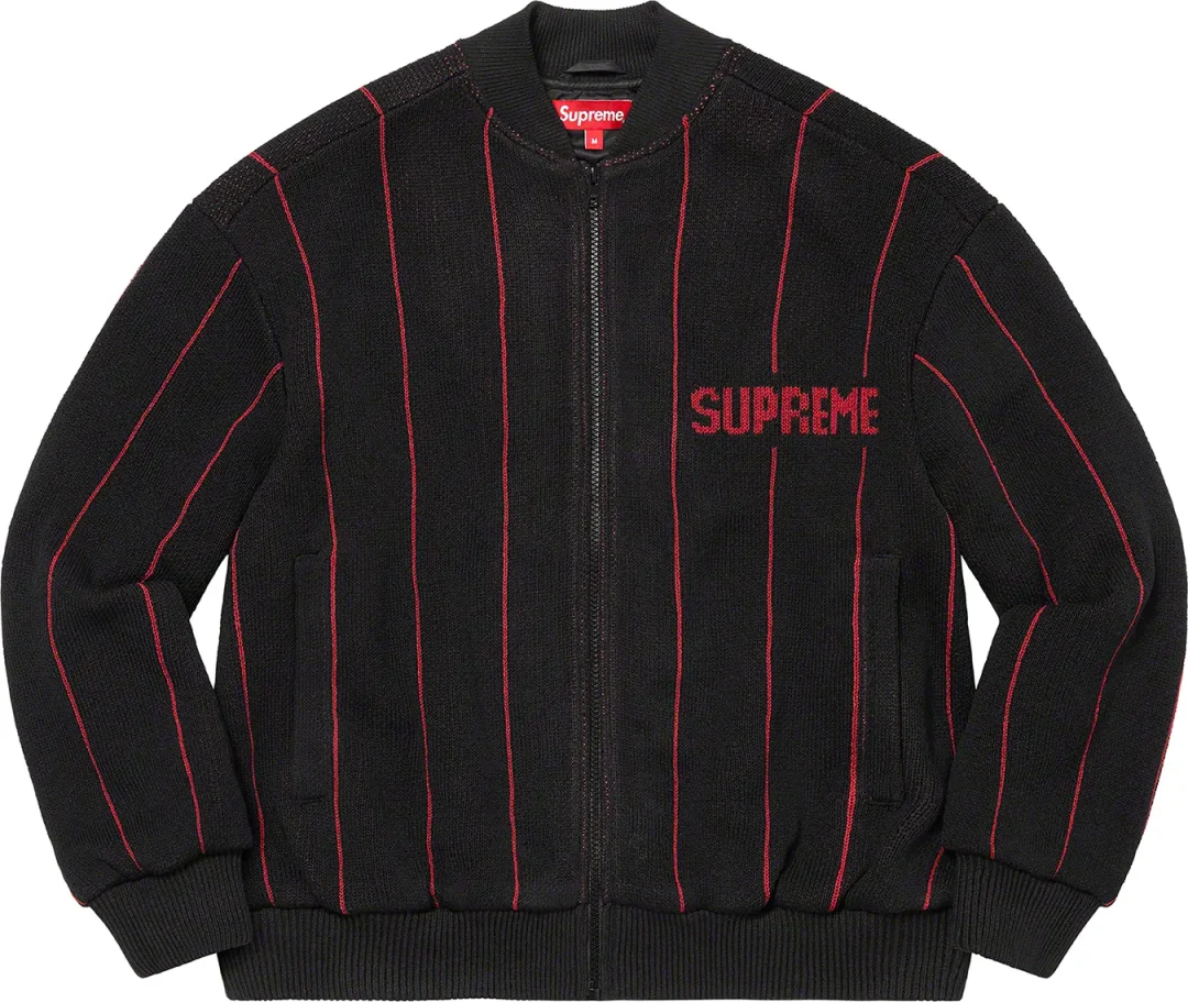 supreme-23ss-pinstripe-varsity-zip-up-sweater