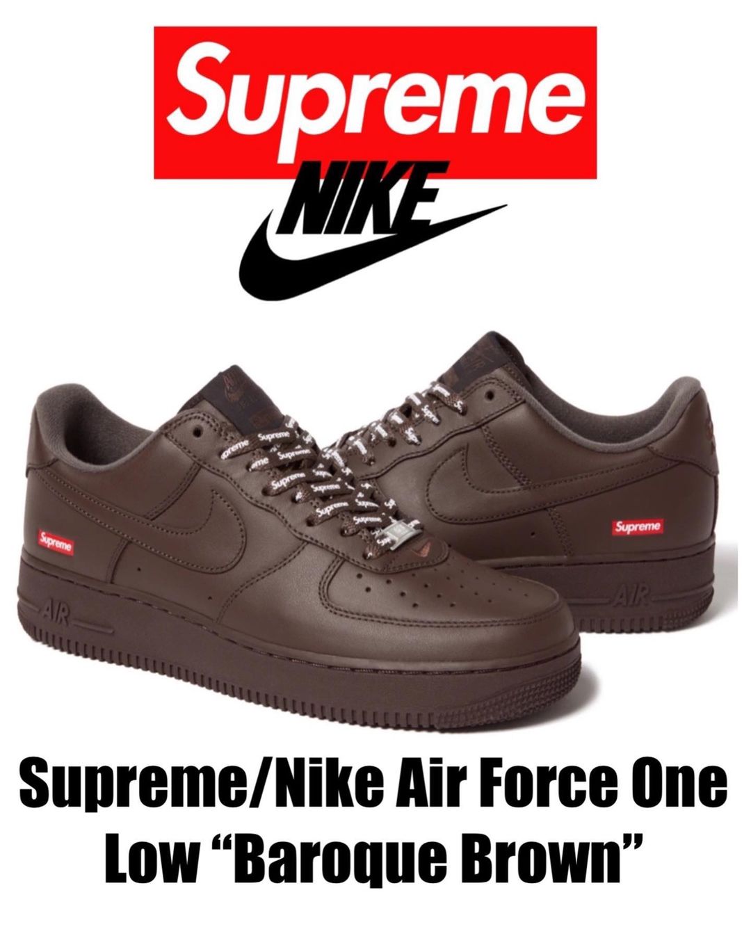 Supreme Nike AirForce1 Low Baroque BrownSup