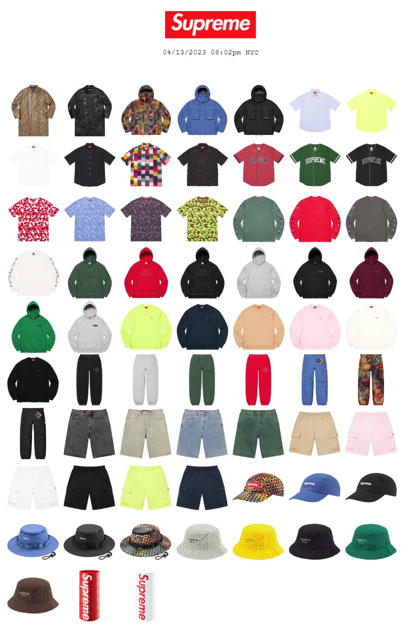 Supreme 公式通販サイトで4月15日 Week8に発売予定の23SS 新作アイテム 